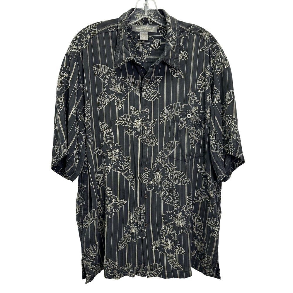 Tori Richard Mens XL Silk Hawaiian Shirt Floral Monstera Black Lime Button Up
